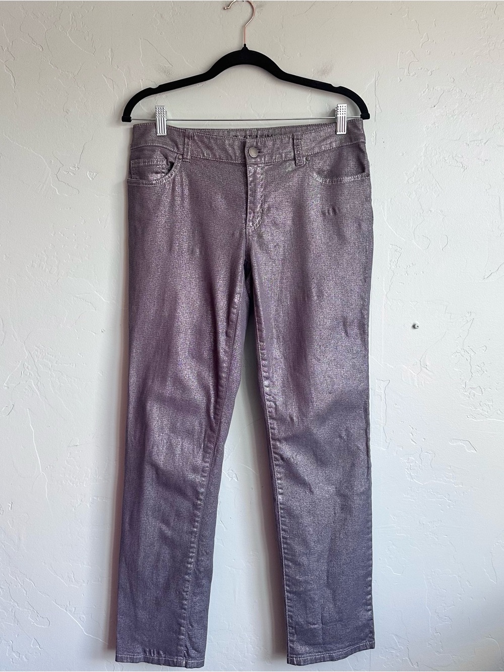 Chico's Platinum Denim Silver Gray Metallic Straight-Leg Jeans Women's Size 2 XS